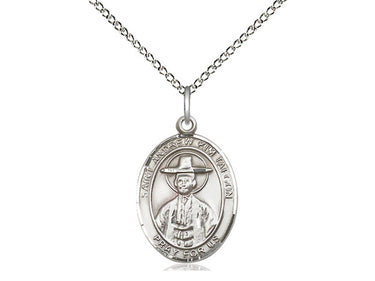Sterling Silver St. Andrew Kim Taegon Medium Patron Saint Medal Necklace 3/4 x 1/2 inch on 18 inch chain handcrafted by Bliss