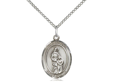 Sterling silver St Anne patron saint medal necklace with 18 inch curb chain handmade by Bliss Manufacturing USA