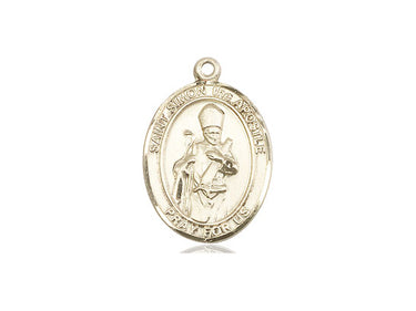 14kt solid gold St. Simon the Apostle patron saint medal pendant 3/4 x 1/2 inches handcrafted by Bliss Manufacturing