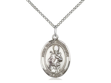 Sterling Silver St. Simon Apostle Patron Saint Medal Necklace 3/4 x 1/2 inch with 18 inch chain by Bliss