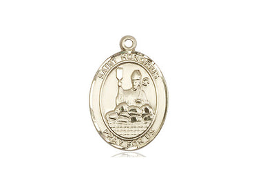 14kt solid gold St. Honorius patron saint medal pendant, 3/4 inch by 1/2 inch, handcrafted by Bliss Manufacturing