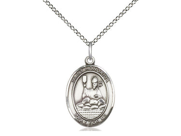 Sterling Silver St. Honorius patron saint medal necklace 3/4 x 1/2 inch with 18 inch chain by Bliss Manufacturing