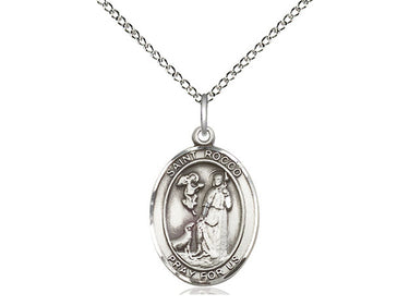 Sterling Silver St. Rocco Patron Saint Medal Necklace 3/4 x 1/2 inch on 18 inch Chain by Bliss