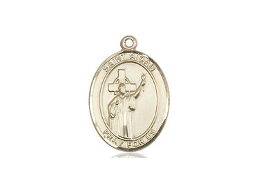 14kt Solid Gold St. Aidan of Lindesfarne Patron Saint Medal Pendant 3/4 inch by 1/2 inch by Bliss