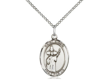 Sterling silver St. Aidan of Lindesfarne patron saint medal necklace, 3/4 x 1/2 inch, 18 inch chain, Bliss USA