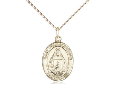 14kt gold filled St. Theodore Guerin patron saint medal necklace, 3/4 inch medal on 18 inch chain, handcrafted by Bliss Manufacturing