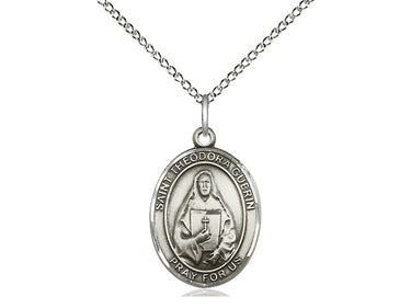 Sterling silver St. Theodore Guerin patron saint medal necklace with 18 inch chain by Bliss Manufacturing