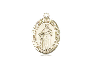 14kt solid gold Our Lady Undoer of Knots medal pendant, 3/4 x 1/2 inch, handcrafted in USA by Bliss Manufacturing