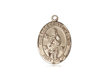 14kt Solid Gold Our Lady of Assumption Medal Pendant 3/4 x 1/2 inch Handcrafted by Bliss Manufacturing