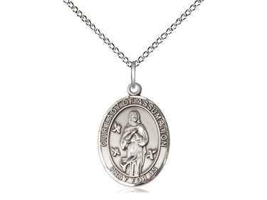 Sterling silver Our Lady of Assumption medal necklace 3/4 inch by 1/2 inch on 18 inch chain by Bliss