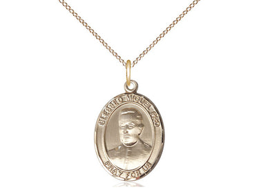 Gold Filled Blessed Miguel Pro medal necklace 3/4 x 1/2 inch with 18 inch chain by Bliss Manufacturing
