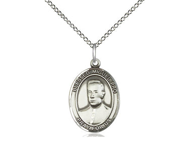 Sterling Silver Blessed Miguel Pro patron saint medal necklace 3/4 x 1/2 inches on 18 inch chain by Bliss
