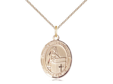 14kt Gold Filled Blessed Emilee Doultremont Medal Necklace 3/4 x 1/2 inch with 18 Inch Chain - Catholic Religious Jewelry Bliss USA
