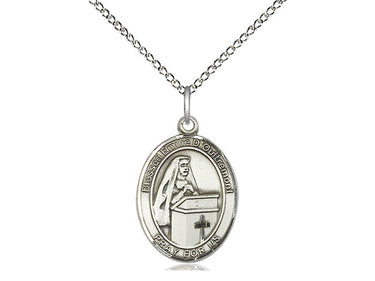 Sterling Silver Blessed Emilee Doultremont Medal Necklace 3/4 inch by 1/2 inch with 18 inch chain handcrafted by Bliss Manufacturing