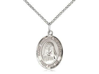 Sterling silver St. Pauline Visintainer patron saint medal necklace with 18 inch chain by Bliss Manufacturing