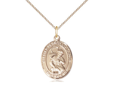 14kt gold filled Blessed Herman the Cripple medal necklace with 18 inch chain, 3/4 inch medal, by Bliss