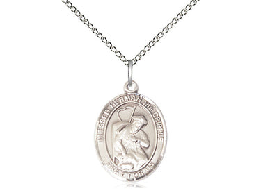Sterling Silver Blessed Herman the Cripple patron saint medal necklace 3/4 x 1/2 inch with 18 inch chain by Bliss
