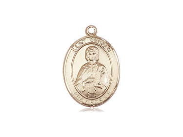 14kt solid gold St. Gerald patron saint medal pendant, 3/4 inch by 1/2 inch, handcrafted in USA by Bliss Manufacturing