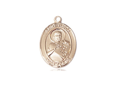14kt solid gold St. Viator of Bergamo patron saint medal pendant, 3/4 x 1/2 inches, handcrafted by Bliss