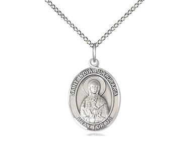 Sterling silver St. Lydia Purpuraria patron saint medal necklace with 18 inch chain by Bliss Manufacturing