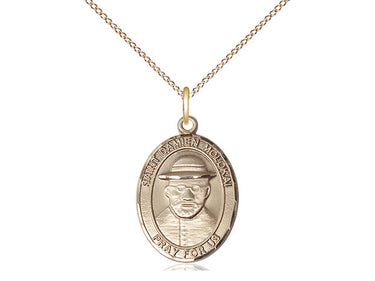 14kt Gold Filled St. Damien of Molokai Catholic patron saint medal necklace 3/4 inch pendant 18 inch chain by Bliss