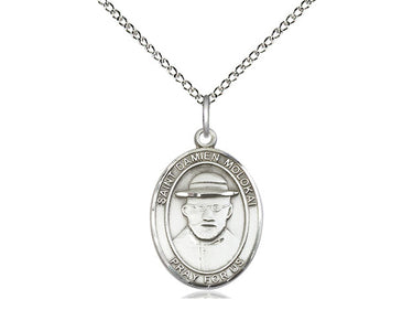Sterling Silver St. Damien of Molokai patron saint medal necklace, 3/4 x 1/2 inch pendant, 18 inch chain, Bliss