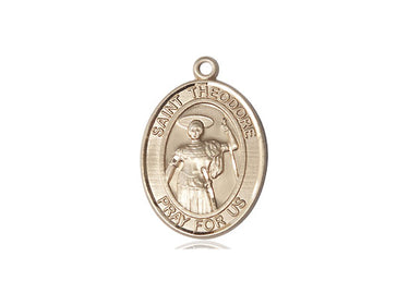 14kt solid gold St. Theodore Stratelates patron saint medal pendant 3/4 x 1/2 inch handcrafted by Bliss Manufacturing USA