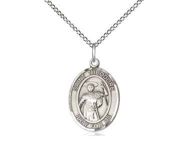 Sterling silver St. Theodore Stratelates patron saint medal necklace with 18 inch chain by Bliss Manufacturing