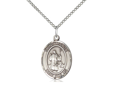 Sterling Silver St. Maron Patron Saint Medal Necklace 3/4 inch by 1/2 inch on 18 inch Chain by Bliss