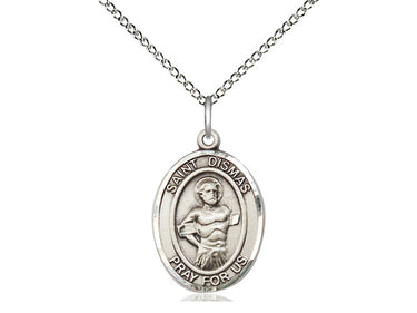 Sterling Silver St. Dismas Patron Saint Medal Necklace 3/4 inch by 1/2 inch on 18 inch chain by Bliss