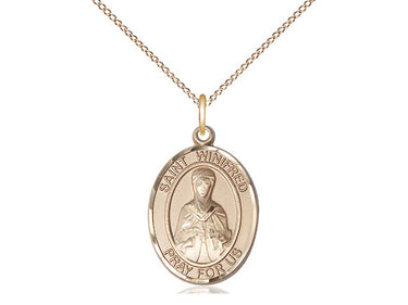 14kt Gold Filled St. Winifred of Wales patron saint medal necklace with 18 inch chain, 3/4 x 1/2 inch medal, Bliss