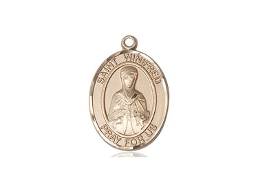 14kt Solid Gold St. Winifred of Wales patron saint medal pendant, 3/4 x 1/2 inch, handcrafted by Bliss Manufacturing USA