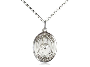 Sterling Silver St. Winifred of Wales Patron Saint Medal Necklace 3/4 x 1/2 inch with 18 inch chain handmade by Bliss Manufacturing USA