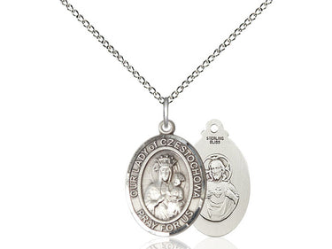 Sterling silver Our Lady of Czestochowa Black Madonna medal necklace 3/4 x 1/2 inch pendant 18 inch chain Bliss