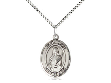 Sterling Silver St. Lucy Patron Saint Medal Necklace 3/4 x 1/2 inch on 18 inch curb chain by Bliss
