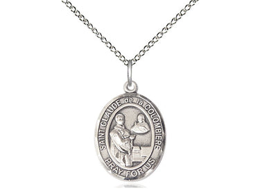 Sterling Silver St. Claude de la Colombiere patron saint medal necklace with 3/4 inch pendant and 18 inch chain by Bliss