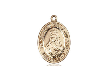 14kt solid gold St. Jadwiga of Poland patron saint medal pendant, 3/4 x 1/2 inch, Bliss Manufacturing