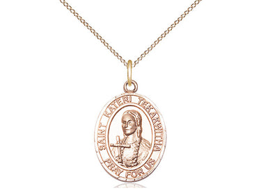 14kt Gold Filled St. Kateri Tekakwitha patron saint medal necklace 3/4 x 1/2 inch with 18 inch chain
