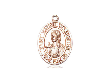 14kt Solid Gold St. Kateri Tekakwitha Medal Pendant 3/4 x 1/2 Inch Handcrafted by Bliss Manufacturing
