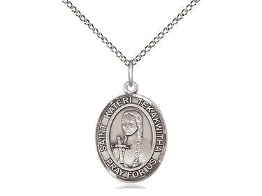 Sterling Silver St. Kateri Tekakwitha Medal Necklace 3/4 x 1/2 Inch with 18 Inch Chain by Bliss