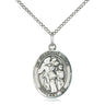 Sterling silver Guardian Angel with Children pendant necklace, 3/4 x 1/2 inch medal on 18 inch chain, handcrafted by Bliss Manufacturing