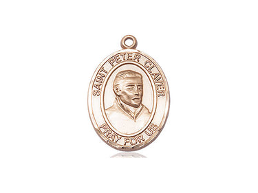 14kt Solid Gold St. Peter Claver Patron Saint Medal Pendant 3/4 x 1/2 inch handcrafted by Bliss Manufacturing USA