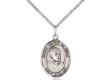 Sterling Silver St. Peter Claver Medium Patron Saint Medal Necklace with 18 Inch Chain by Bliss