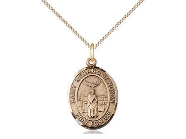 14kt gold filled St. Medard of Noyon patron saint medal necklace with 18 inch chain by Bliss Manufacturing