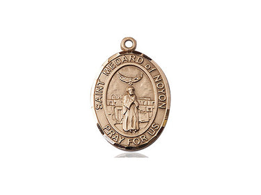 14kt Solid Gold St. Medard of Noyon Catholic Patron Saint Medal Pendant 3/4 x 1/2 inches by Bliss Manufacturing