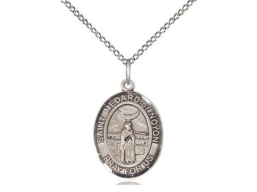 Sterling silver St. Medard of Noyon patron saint medal necklace with 18 inch chain by Bliss Manufacturing