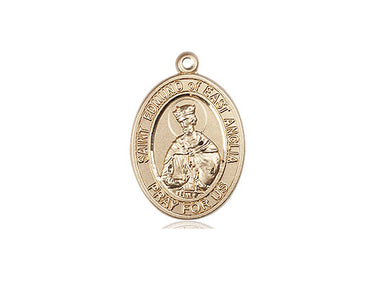 14kt Solid Gold St. Edmund of East Anglia Patron Saint Medal Pendant 3/4 x 1/2 inch by Bliss