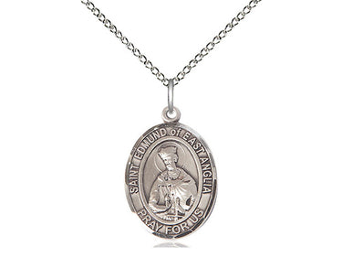 Sterling Silver St. Edmund of East Anglia Catholic Patron Saint Medal Necklace 3/4 x 1/2 inch with 18 inch chain by Bliss