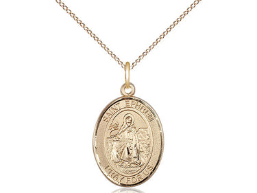 14kt gold filled St. Ephrem patron saint medal necklace, 3/4 x 1/2 inch pendant on 18 inch curb chain, handcrafted by Bliss Manufacturing USA
