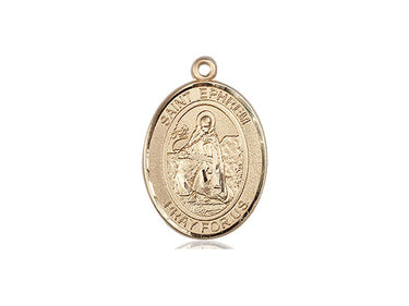 14kt solid gold St. Ephrem patron saint medal pendant, 3/4 x 1/2 inch medium size, handcrafted by Bliss Manufacturing USA